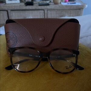 Ray-Ban Brown Tortoiseshell Full-Rim Glasses and Leather Case.